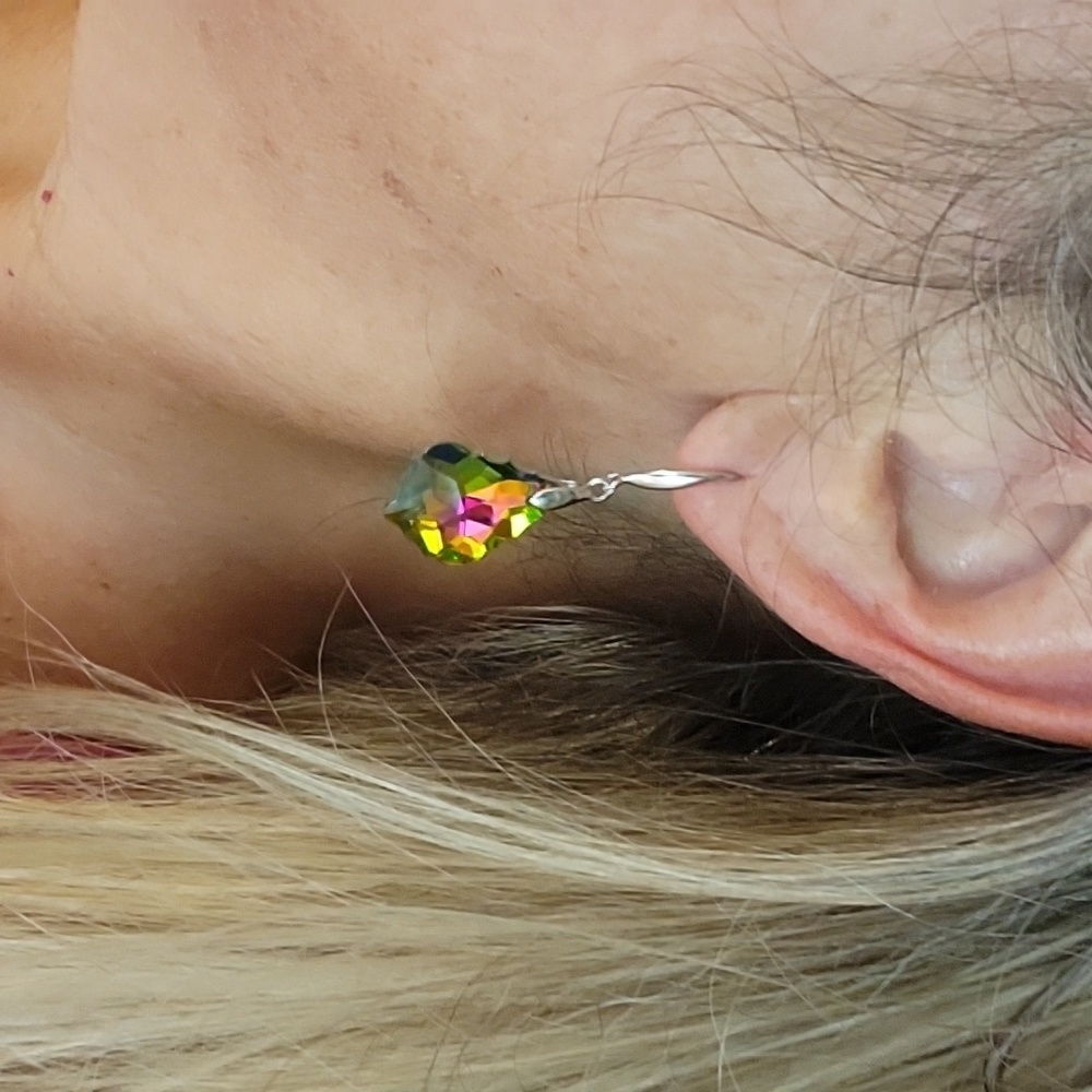Rainbow Glass Faceted Drop Earrings, S925 - Picture 5 of 7